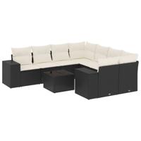 9-delige Loungeset met kussens poly rattan zwart - thumbnail