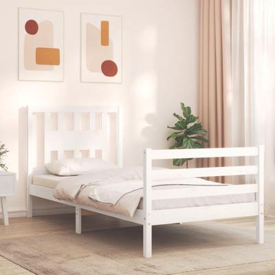 Bedframe met hoofdbord massief hout wit 90x200 cm