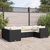 6-delige Loungeset met kussens poly rattan zwart - thumbnail