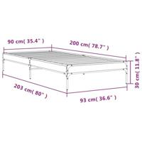 Bedframe bewerkt hout en metaal bruin eikenkleurig 90x200 cm - thumbnail