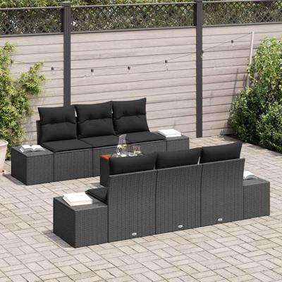 Tuinbankenset met opslag 7 pcs Zwart poly rattan