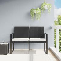 Tuinbank 2-zits met kussens polypropeen rattan zwart - thumbnail