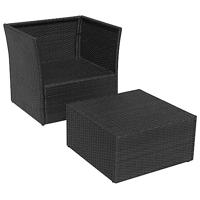 VidaXL Tuinstoel met voetenbank poly rattan zwart - thumbnail