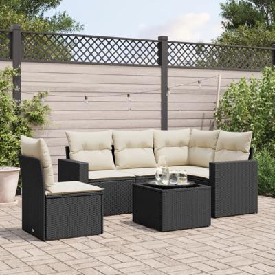 5-delige Loungeset met kussens poly rattan zwart - thumbnail