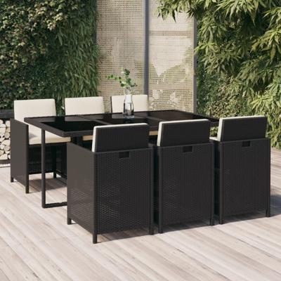 7-delige Tuinset met kussens poly rattan zwart