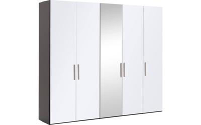 Goossens Kledingkast Easy Storage Ddk, Kledingkast 253 cm breed, 220 cm hoog, 4x glas draaideur en 1x spiegel draaideur midden