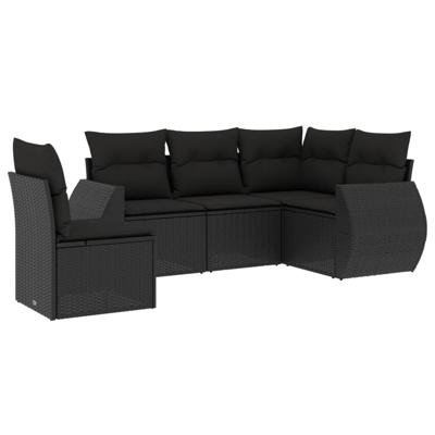 6-delige Loungeset met kussens poly rattan zwart