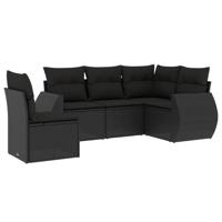 6-delige Loungeset met kussens poly rattan zwart - thumbnail