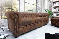 Chesterfield 3-zitsbank 205cm antiekbruin met knoopstiksel en veerkern - 17382 - thumbnail