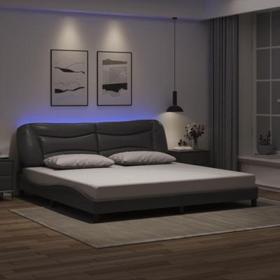 Bedframe met LED-verlichting kunstleer grijs 200x200 cm