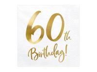 Servetten 60th Birthday Goud - 20 Stuks - thumbnail
