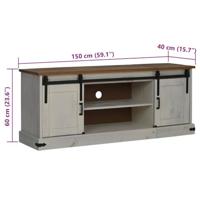 Tv-meubel HALDEN 2 schuifdeuren 150x40x60 cm massief hout wit - thumbnail