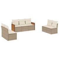 7-delige Loungeset met kussens poly rattan beige - thumbnail