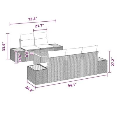 Tuinbankenset met kussen 6 pcs Zwart Poly riet
