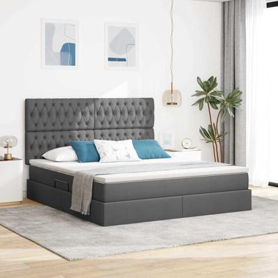 Bed met LED -striplichten Donkergrijs 160 x 200 cm Stof