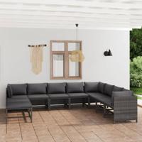 11-delige Loungeset met kussens poly rattan grijs - thumbnail