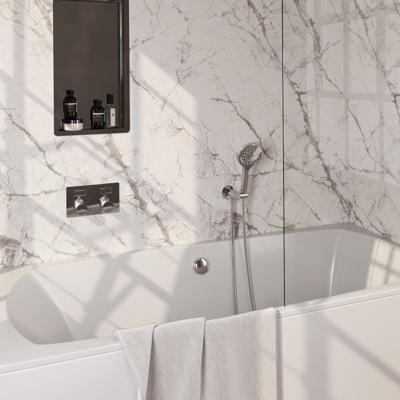 Chrome Carving thermostatische inbouw badkraan SET 04 met badvulcombinatie en 3-standen handdouche