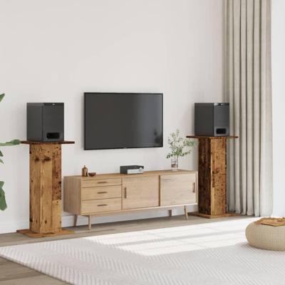 Speakerstandaards 2 st 30x30x95 cm bewerkt hout oud houtkleurig Speakerstandaards 2 st 30x30x95 cm bewerkt hout oud houtkleurig