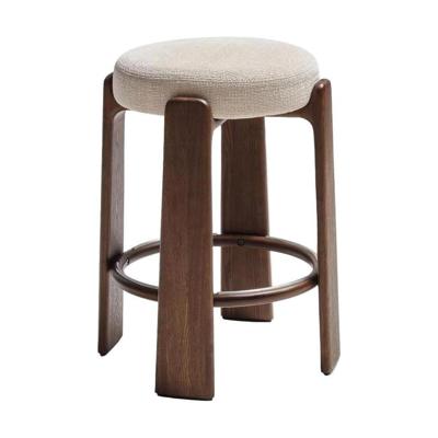 Kave Home Granite barkruk H65 zonder rugleuning chenille Beige/walnoot