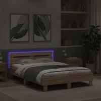 Bedframe met hoofdeinde en LED sonoma eikenkleurig 135x190 cm - thumbnail
