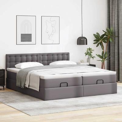 Ottoman bed met matrassen 180x200cm kunstleer grijs
