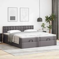 Ottoman bed met matrassen 180x200cm kunstleer grijs - thumbnail