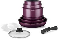 Kookgereiset - Geschikt voor alle kookplaten inclusief inductie - ARTHUR MARTIN - AM2991 - Antiaanbaklaag aluminium - 10-delig - Pruim - thumbnail