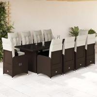 11-delige Bistroset met kussens poly rattan bruin - thumbnail
