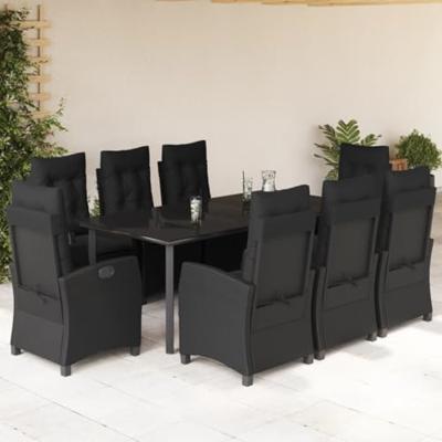 9-delige Tuinset poly rattan zwart