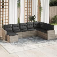 8-delige Loungeset met kussens poly rattan lichtgrijs - thumbnail