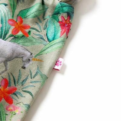 Kindershorts met trekkoord eenhoorn en plantenprint 104 lichtkaki