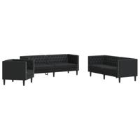 3-delige Loungeset Chesterfield-stijl kunstleer zwart - thumbnail