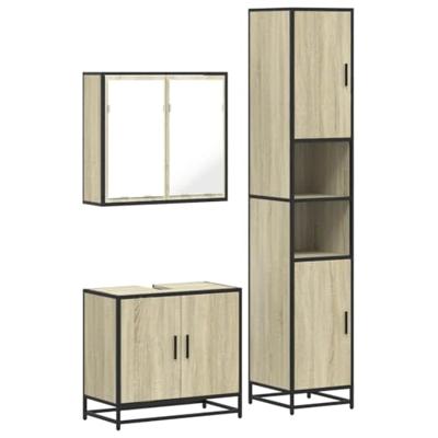 3-delige Badkamermeubelset bewerkt hout sonoma eikenkleurig