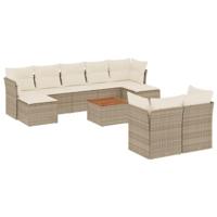 10-delige Loungeset met kussens poly rattan beige - thumbnail