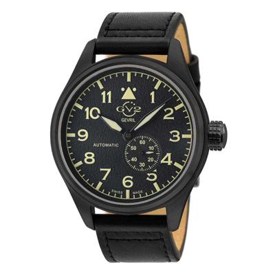Gevril GV2 Men&apos;s Aeuronautica Black Dial Black Calfskin Leather Watch 18005 Heren Horloge