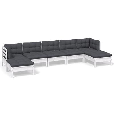 7-delige Loungeset met kussens grenenhout wit