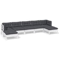 7-delige Loungeset met kussens grenenhout wit - thumbnail