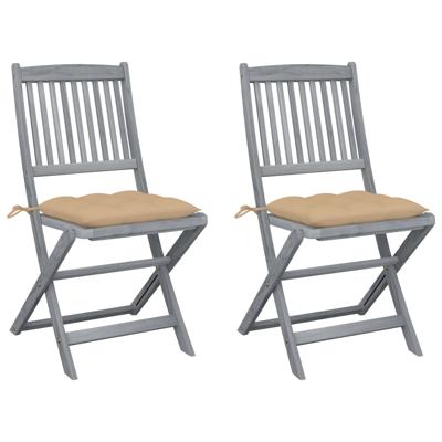 VidaXL Set van 2 klapstoelen met kussens, gemaakt van massief acaciahout.