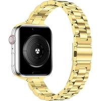 By Qubix - Stalen slim fit schakelband - Goud - Compatible met Apple watch 38mm / 40mm / 41mm / 42mm - Compatible Apple watch bandjes - thumbnail