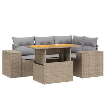 5-delige Loungeset met kussens poly rattan beige