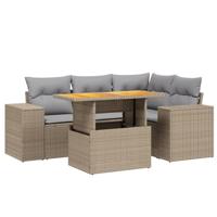 5-delige Loungeset met kussens poly rattan beige - thumbnail