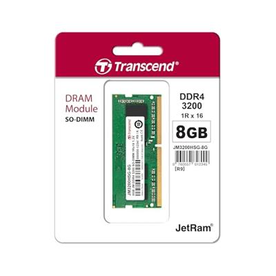 Transcend jm3200hsb-8g jetram memory, 8gb, so-dimm, ddr4, 3200 mhz, 1rx8, 1gx8, cl22 1.2v