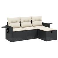 4-delige Loungeset met kussens poly rattan zwart - thumbnail