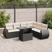 7-delige Loungeset met kussens poly rattan zwart - thumbnail