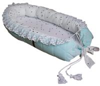 Kinder Hop Babynest Triangles Fluweel/katoen Lichtblauw/wit - thumbnail