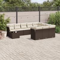 11-delige Loungeset met kussens poly rattan bruin - thumbnail