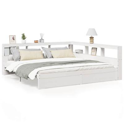 Bed met boekenkast zonder matras grenenhout wit 200x200 cm