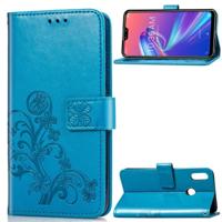 Lucky Clover bloemen patroon leergeval aangedrongen ASUS ZB631KL met houder & kaartsleuven & portemonnee & Hand Strap (blauw) - thumbnail