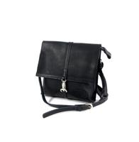 Handgemaakte leren schouder kleptas #04 zwart - thumbnail