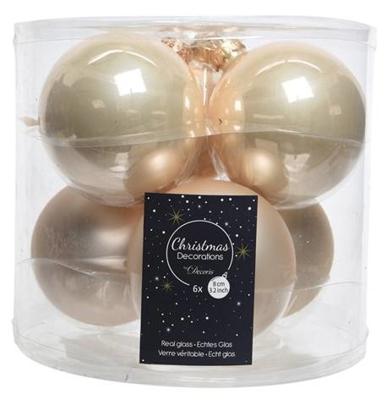 Decoris kerstballen glas 6st parel 8cm